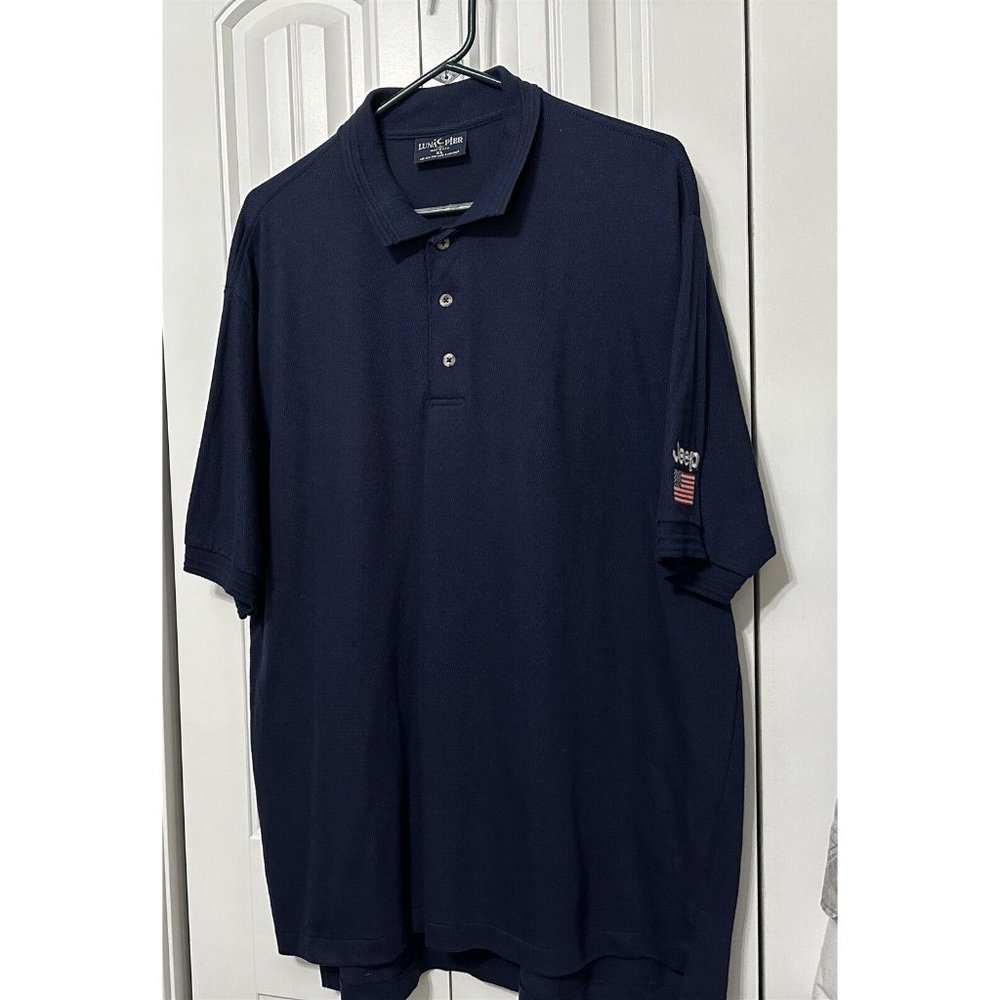 Luna Pier Shirt Mens Polo Size X Large Blue Cotton Made in USA Flag Arm Patch